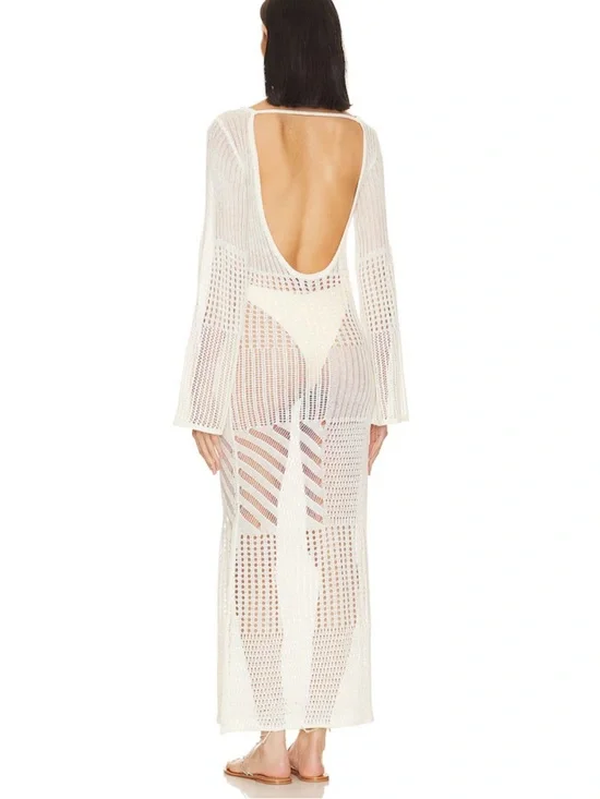 L'Academie Evea Crochet white Maxi knit dress swim coverup resort wear vacation - Picture 2 of 8